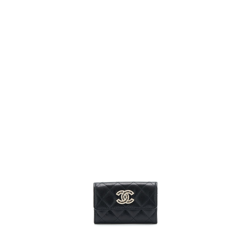 Chanel 22S Detailed Logo Mini Flap Card Holder Caviar Black LGHW