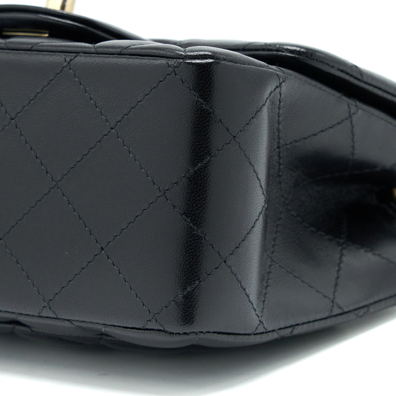Chanel Classic Mini Square Flap Bag Lambskin Black LGHW (Microchip)