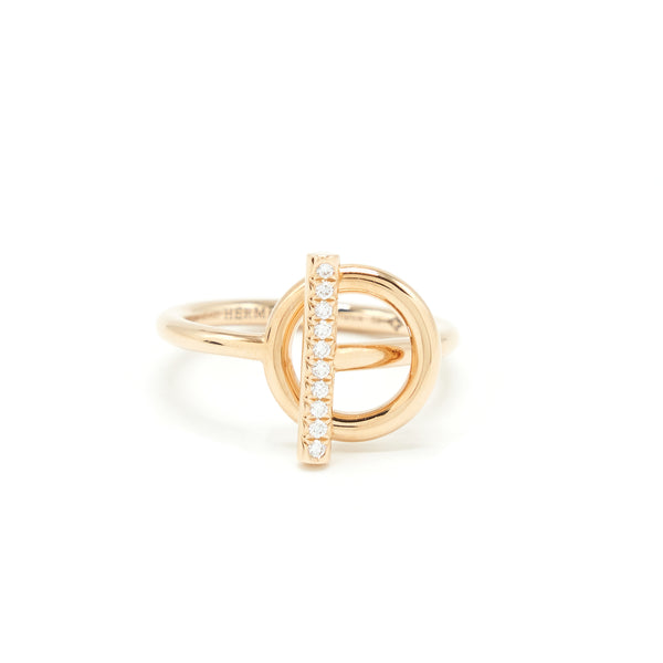 Hermes Size 53 Echappee Ring, Small Model Rose Gold With Diamonds