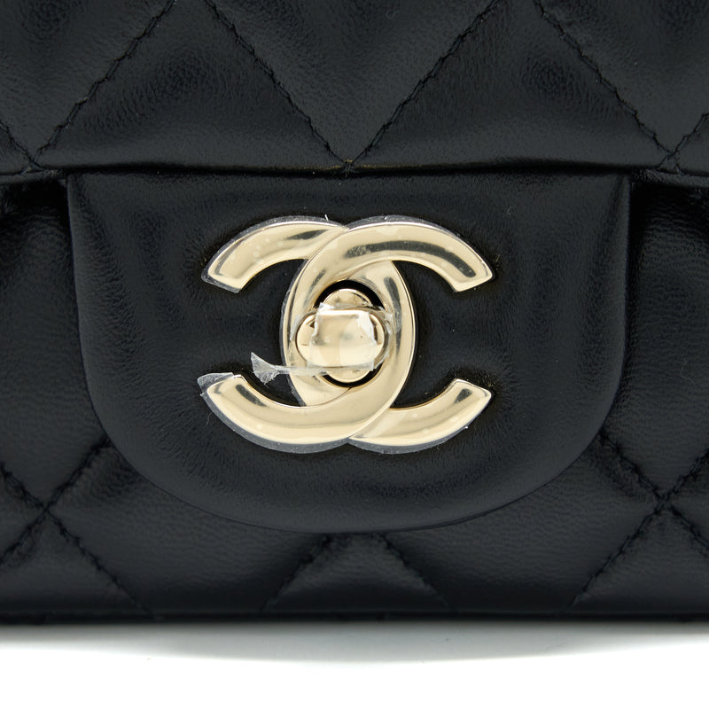 Chanel Classic Mini Square Flap Bag Lambskin Black LGHW (Microchip)