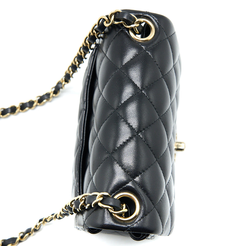 Chanel Classic Mini Square Flap Bag Lambskin Black LGHW (Microchip)