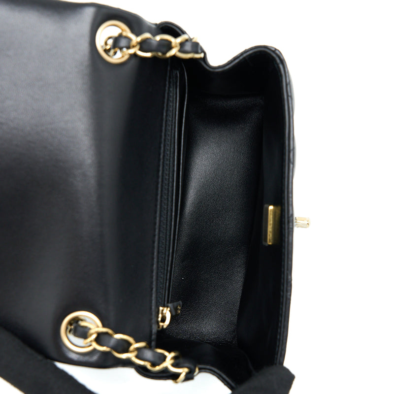 Chanel Classic Mini Square Flap Bag Lambskin Black LGHW (Microchip)