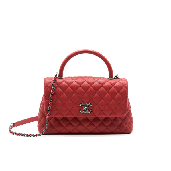 CHANEL COCO HANDLE SMALL FLAP BAG RED CALFSKIN RSHW