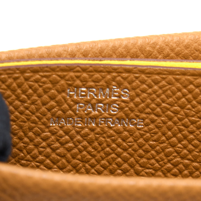 Hermes H Sellier Card Holder Epsom Gold/Jaune Citron Stamp U