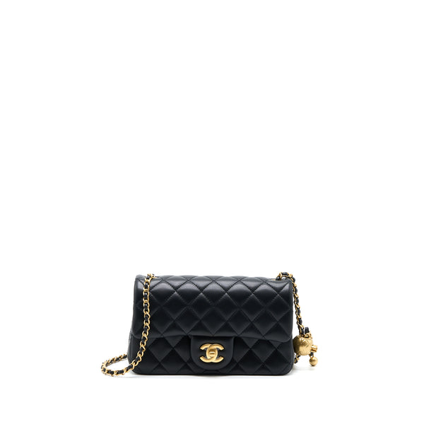 Chanel 23C Pearl Crush Mini Rectangular Flap Bag Lambskin Black Brushed GHW (Microchip)