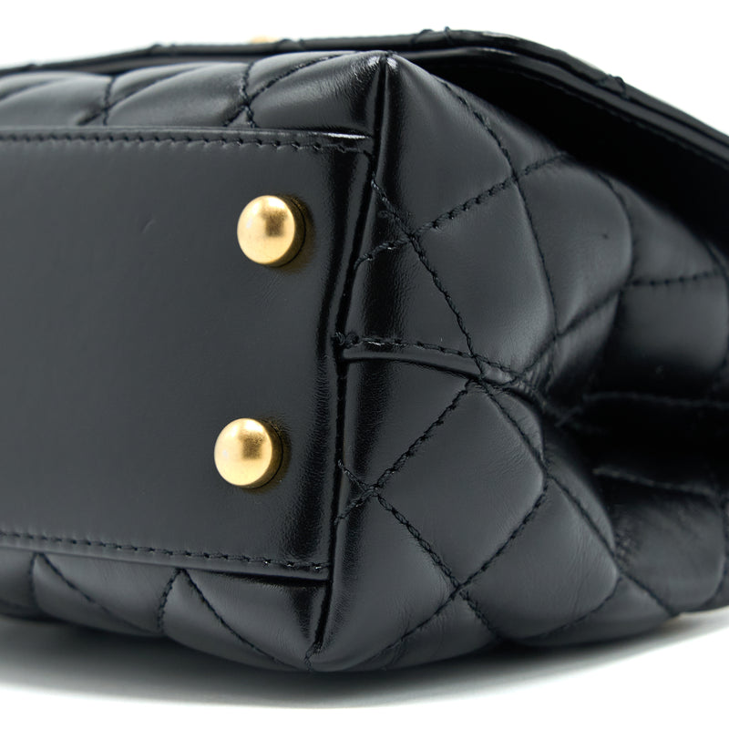 Chanel 22A Mini Coco Handle with Detailed Letter Handle Calfskin Black Brushed GHW (Microchip)