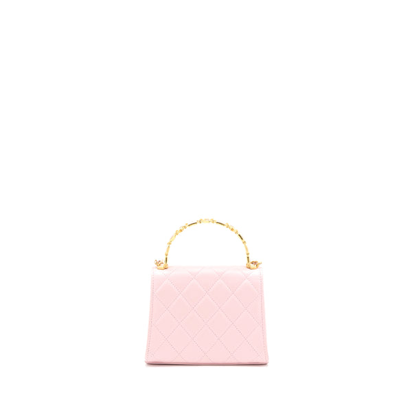 Chanel 22B Mini Flap Bag with Enamel Top Handle Lambskin Pink Brushed GHW