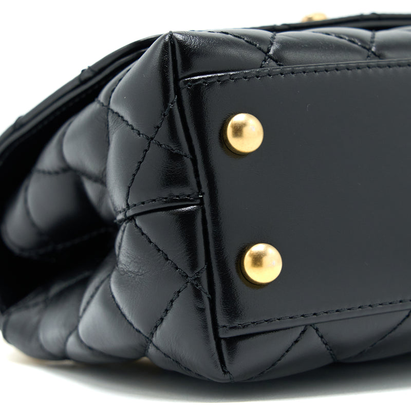 Chanel 22A Mini Coco Handle with Detailed Letter Handle Calfskin Black Brushed GHW (Microchip)