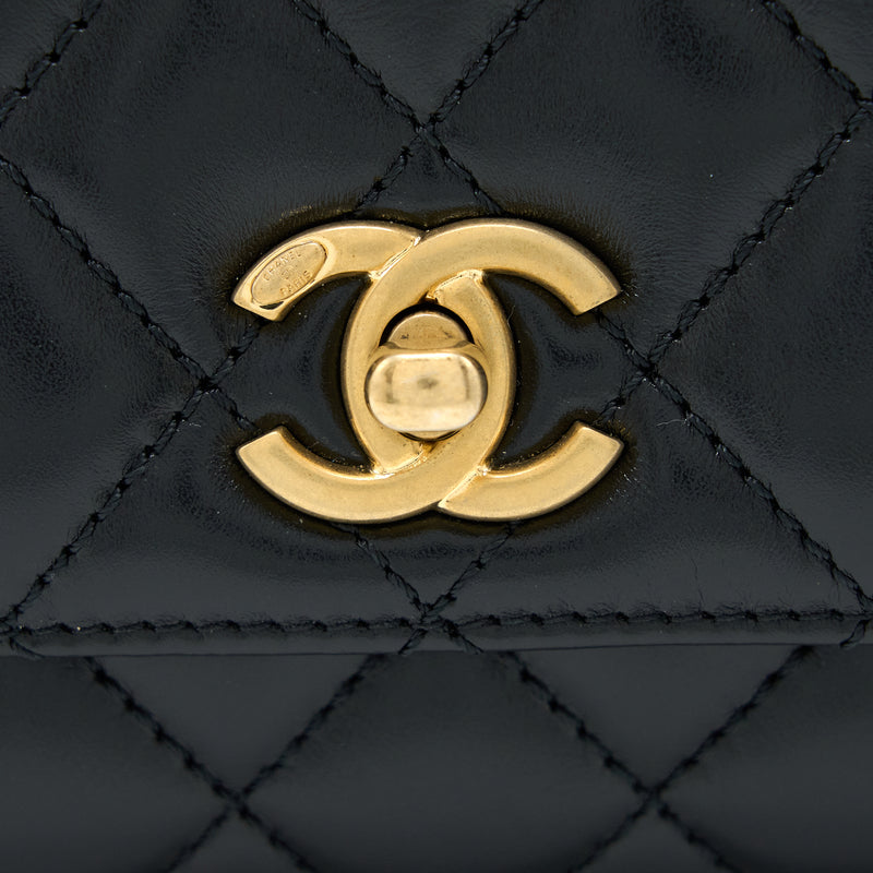 Chanel 22A Mini Coco Handle with Detailed Letter Handle Calfskin Black Brushed GHW (Microchip)