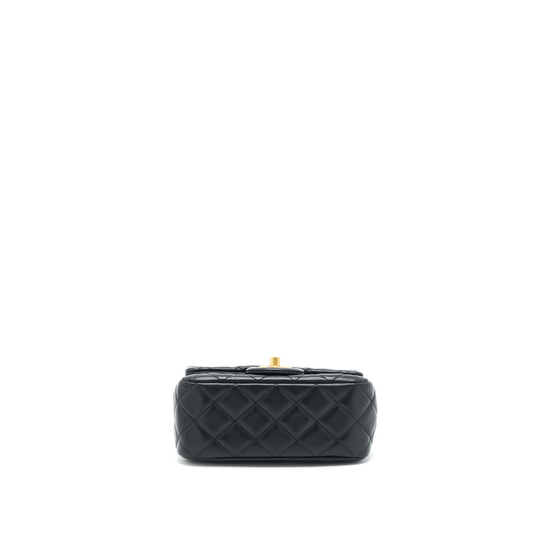 Chanel 22S Pearl Crush Mini Square Flap Bag Lambskin Black GHW (Microchip)