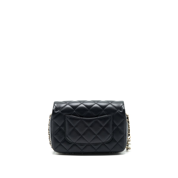 Chanel Pearl Chain Flap Bag Quilted Grained Lambskin Black LGHW