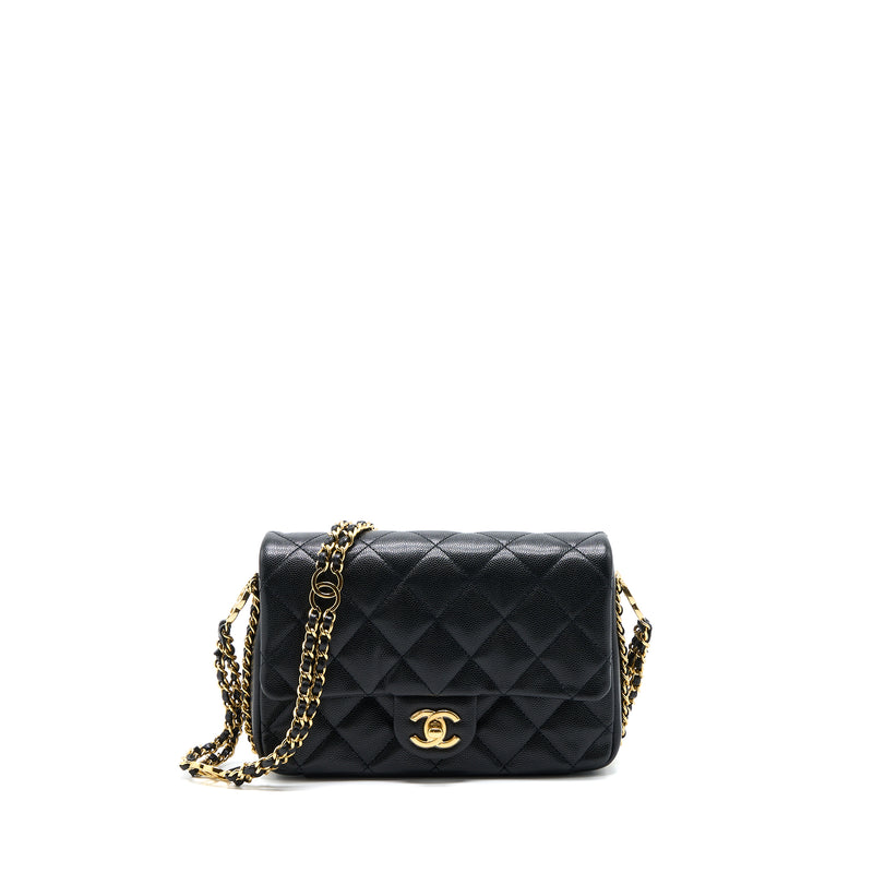 Chanel 23C Mini Flap Bag With CC Logo Chain Grained Calfskin Black GHW (Microchip)