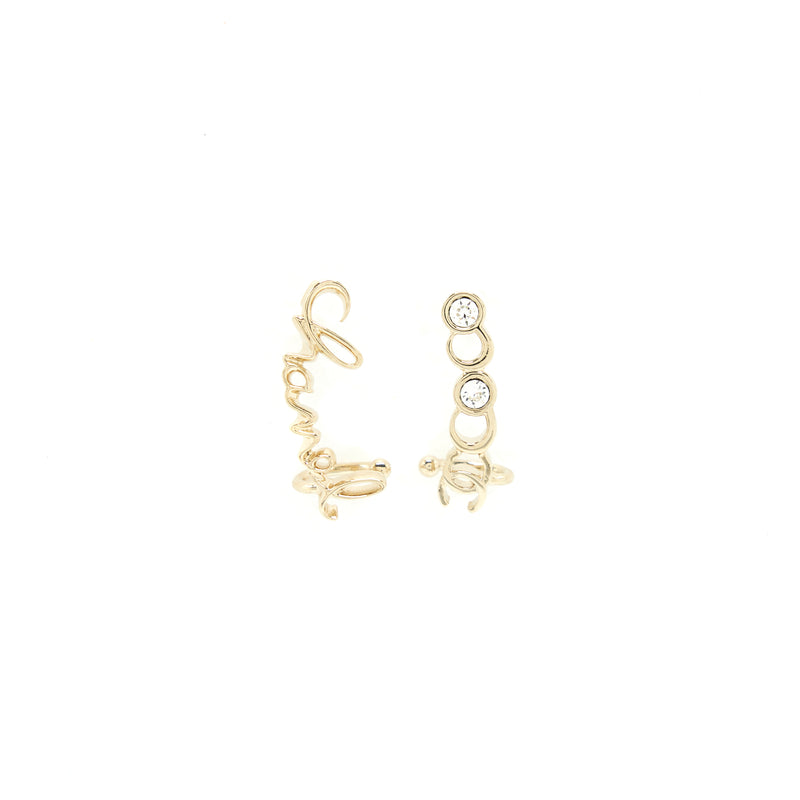 Chanel Letter Earrings Light Gold Tone