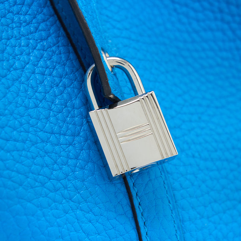 Hermes Picotin 22 Lock Bag Clemence T7 Blue Hydra SHW Stamp X