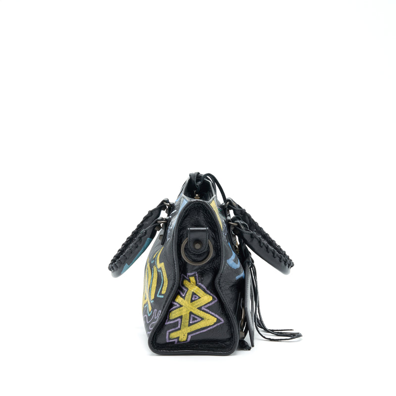 Balenciaga City Bag Black With Multicolour Graffiti Ruthenium Hardware