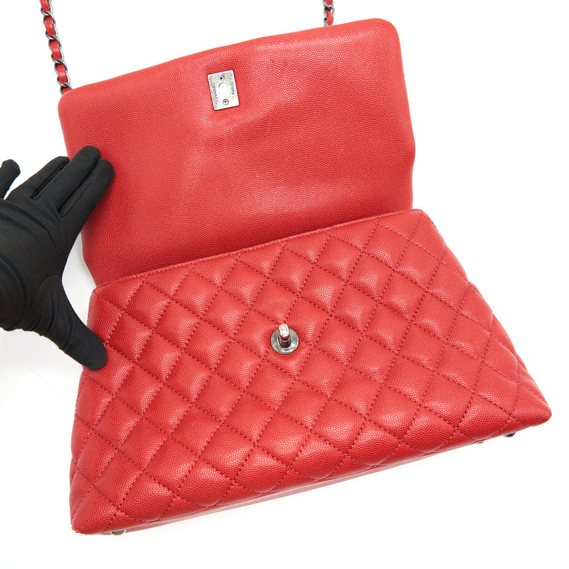 CHANEL COCO HANDLE SMALL FLAP BAG RED CALFSKIN RSHW