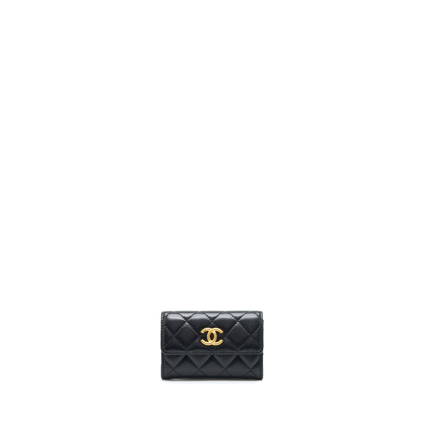 Chanel Quilted Mini Flap Card Holder Lambskin Black GHW