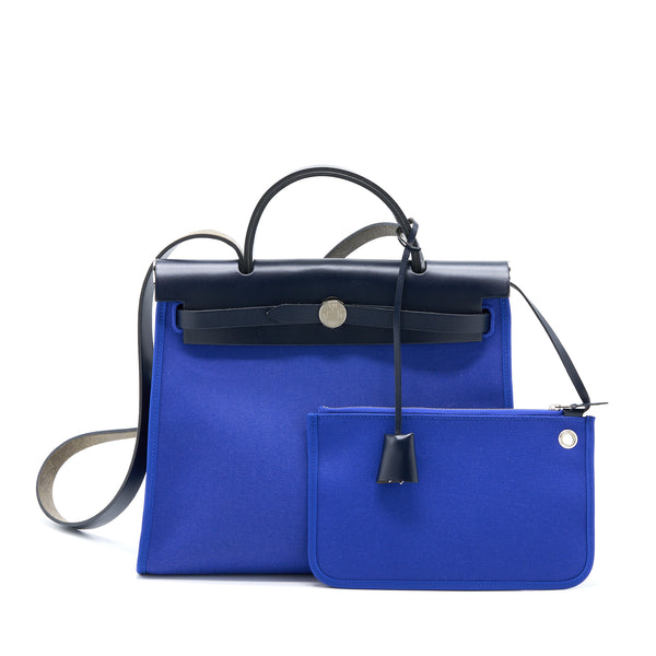 Hermes Herbag 31 Canvas Blue SHW Stamp D