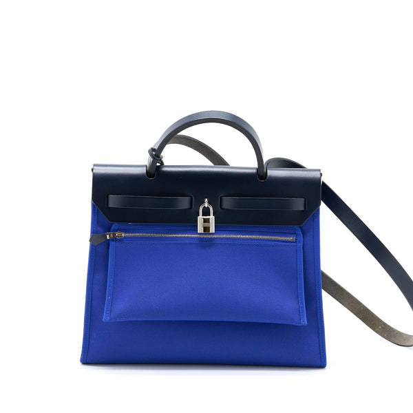 Hermes Herbag 31 Canvas Blue SHW Stamp D