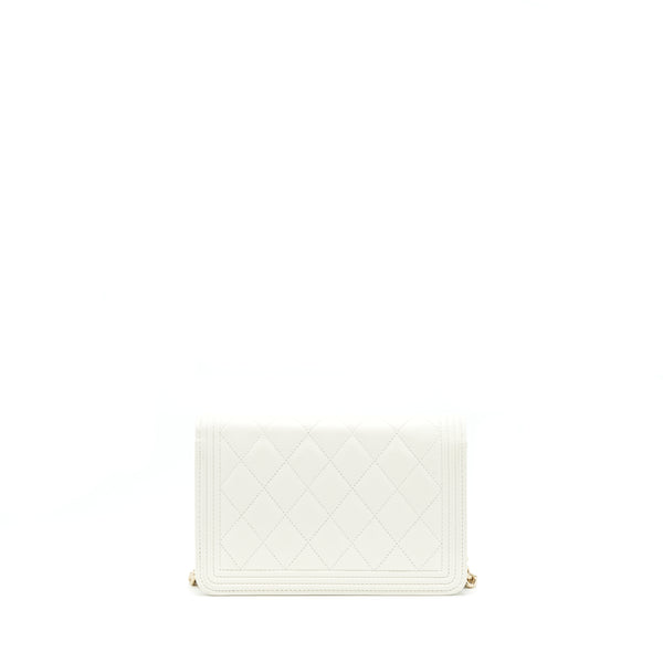 Chanel Boy Wallet On Chain Caviar White LGHW (Microchip)