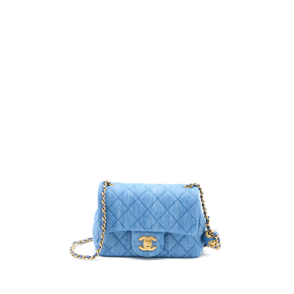 Chanel Pearl Crush Mini Square Flap Bag Denim Brushed GHW (Microchip)