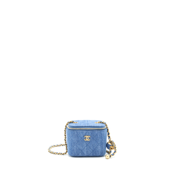Chanel 22C Pearl Crush Mini Vanity With Chain Denim Blue GHW