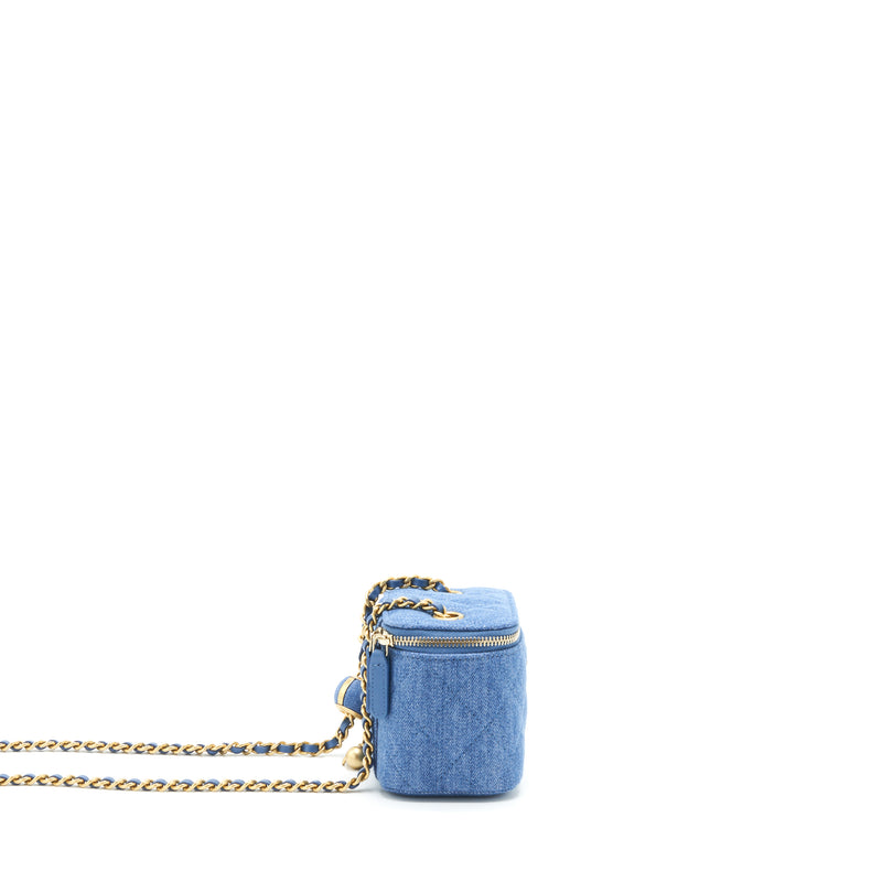 Chanel 22C Pearl Crush Mini Vanity With Chain Denim Blue GHW