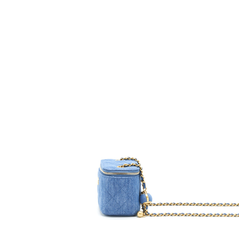Chanel 22C Pearl Crush Mini Vanity With Chain Denim Blue GHW