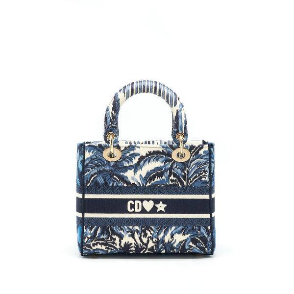 Dior Medium Lady D-Lite Bag Aqua Blue Toile De Jouy Embroidery