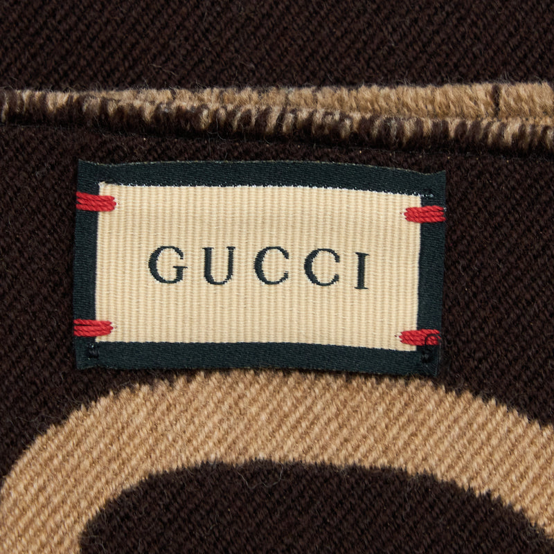 Gucci GG Jacquard Wool Silk Scarf Brown/Beige