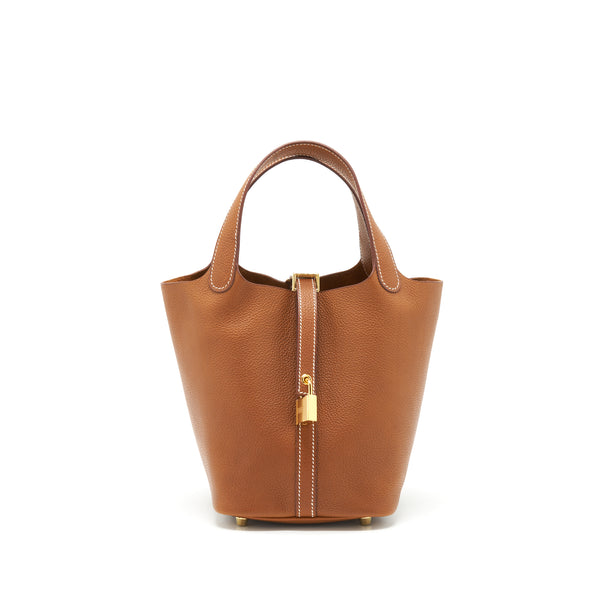 Hermes Picotin 18 Lock Bag Barenia Faubourg Calfskin Gold GHW Stamp Z