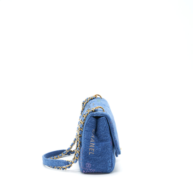 Chanel 22P Multicolor Denim Logo Flap Bag 28cm Blue GHW (Microchip)