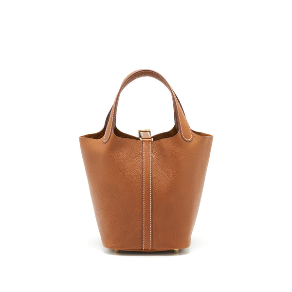 Hermes Picotin 18 Lock Bag Barenia Faubourg Calfskin Gold GHW Stamp Z