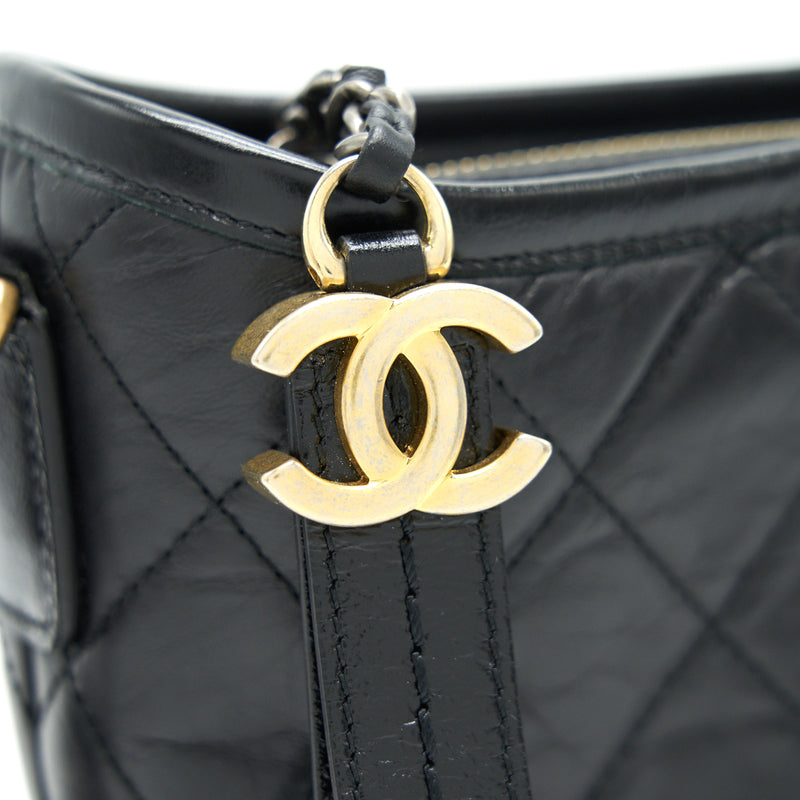 Chanel Gabrielle Black Quilted Aged Calfskin Large Hobo Bag