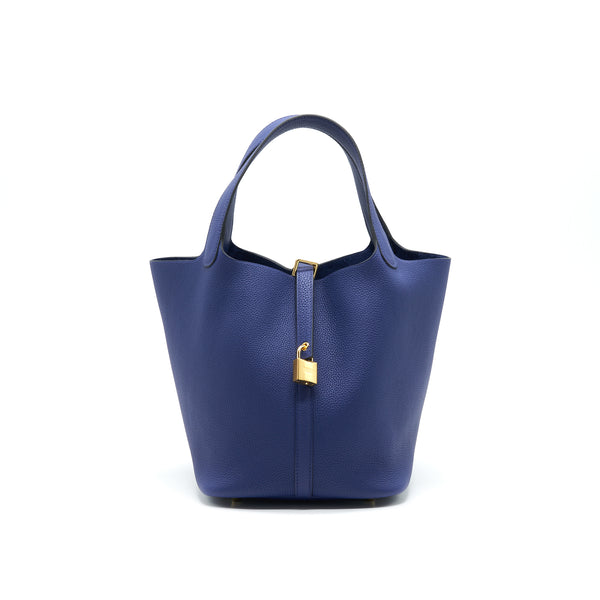 Hermes picotin 22 Lock Bag Taurillon Maurice Leather Blue Saphir with GHW stamp Z