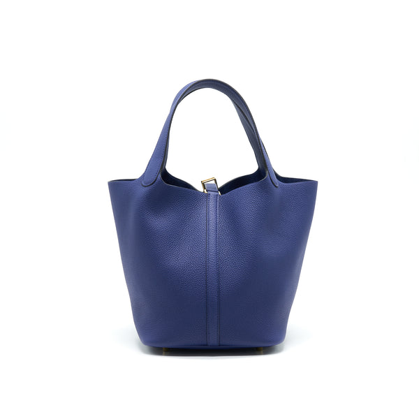 Hermes picotin 22 Lock Bag Taurillon Maurice Leather Blue Saphir with GHW stamp Z