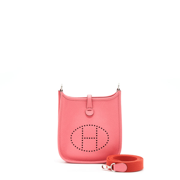 Hermes Mini Evelyne Clemence Rose Azalea / Rouge Pivoine SHW Stamp Y