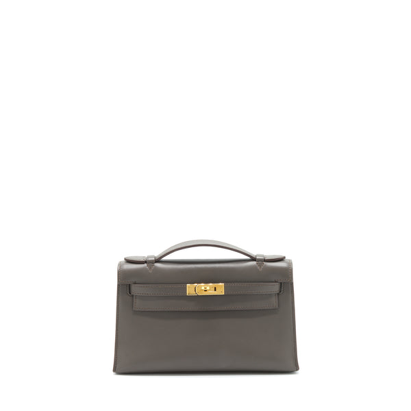 Hermes Kelly Pochette Swift 8F Gris Etain GHW Stamp Square P