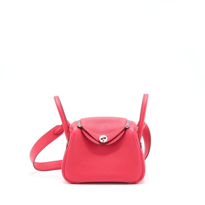 Hermes Lindy bag mini Rose extreme Clemence leather Silver hardware