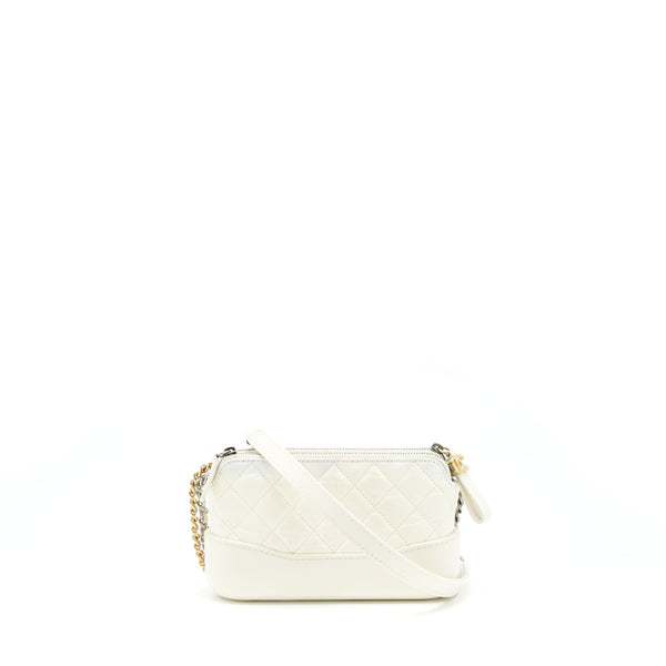 Chanel Gabrielle Clutch On Chain Aged Calfskin White With Silver And Gold Hardware