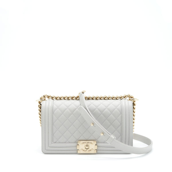 Chanel Medium Boy Bag Caviar Light Grey SHW (Microchip)