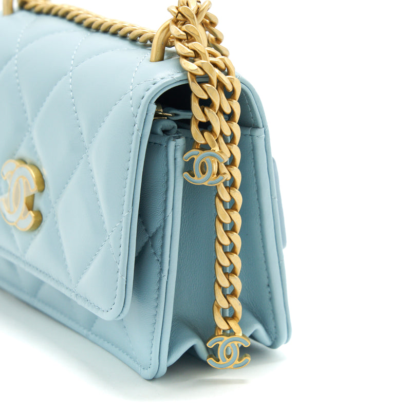 Chanel 22P Purse Vanity with Chain light blue GHW
