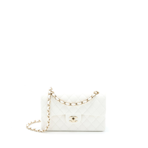 Chanel Small Classic Flap Bag Caviar White LGHW (Microchip)