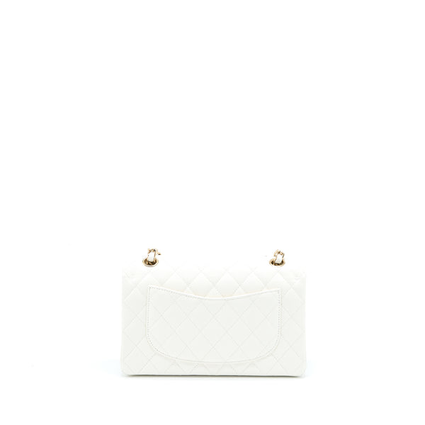 Chanel Small Classic Flap Bag Caviar White LGHW (Microchip)