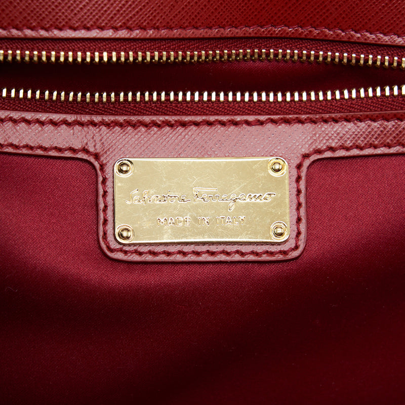 Salvatore Ferragamo Ginny Saffiano Shoulder Bag Calfskin Red GHW