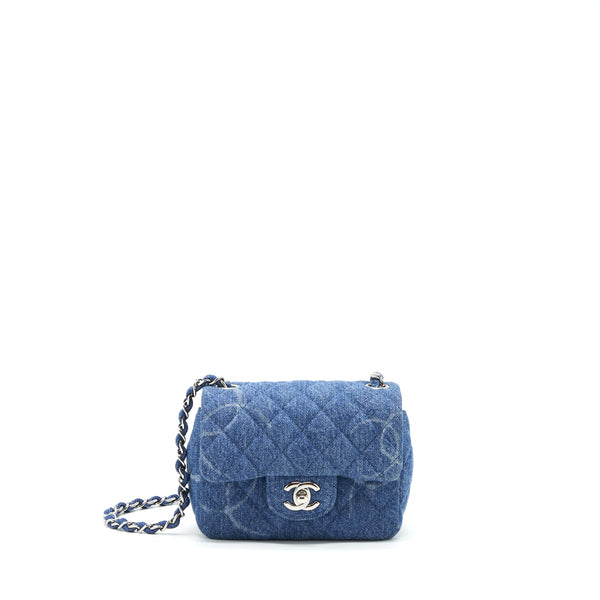 Chanel 20B Mini Square Flap Bag CC Print Denim Blue SHW