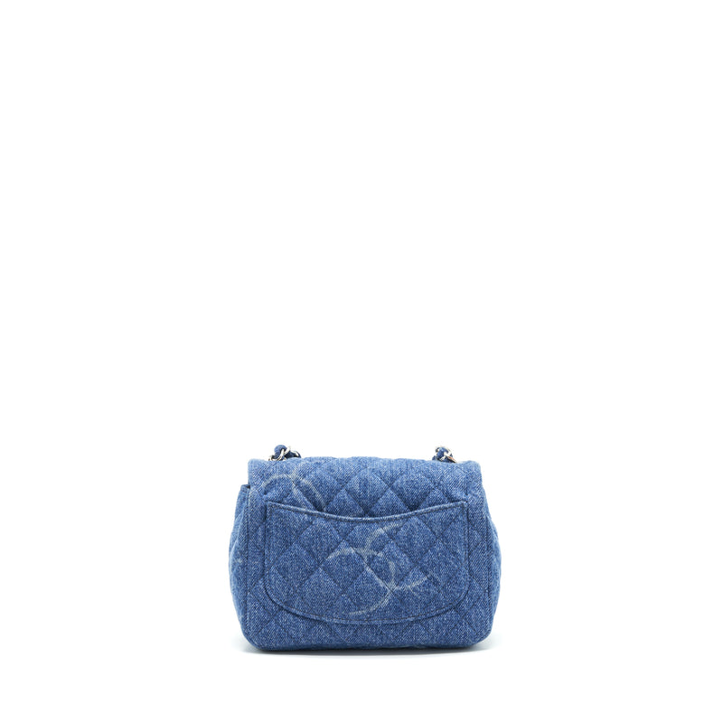 Chanel 20B Mini Square Flap Bag CC Print Denim Blue SHW