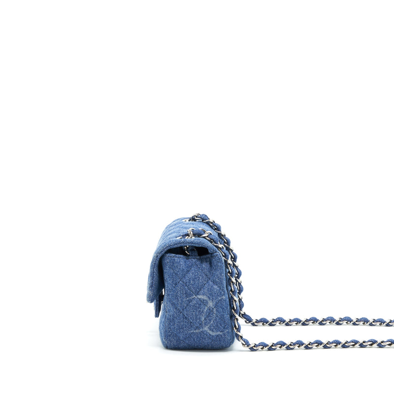 Chanel 20B Mini Square Flap Bag CC Print Denim Blue SHW