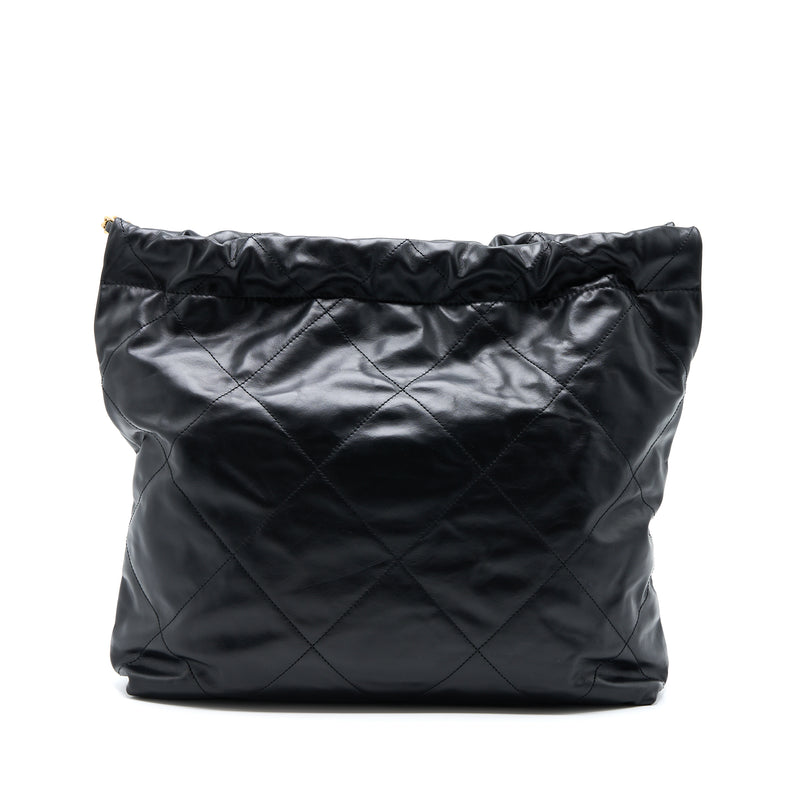 Chanel Medium 22 Bag White Letter Shiny Calfskin Black GHW (Microchip)