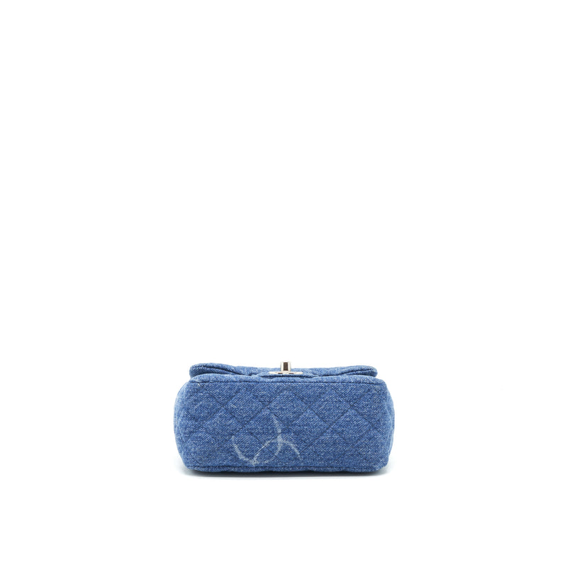 Chanel 20B Mini Square Flap Bag CC Print Denim Blue SHW